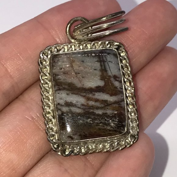 Sterling Silver Picasso Jasper Pendant with Chain Detail - Picture 3 of 5